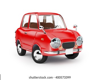 Retro Car Red In 60s Style Isolated On A White Background. 3D Illustration.