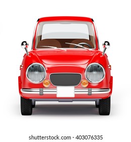 retro car red in 60s style isolated on a white background. Front view. 3d illustration