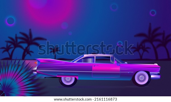 Retro car\
space landscape planet night\
psychedelic