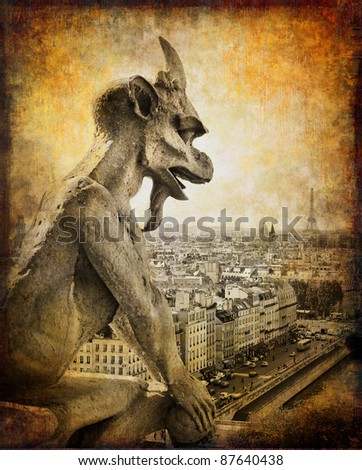 Similar – Image, Stock Photo Gargoyle on Notre Dame In Paris at sunset