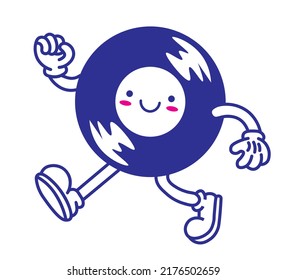 Retro Cartoon Character With A Body Of A Vinyl Disc. Music Streaming Service Icon, Recording Store Logo. Vintage Rubberhose Comic Style Design. 