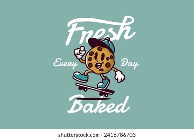 Retro Cartoon Cookie Riding a Skateboard Logo - Powered by Shutterstock