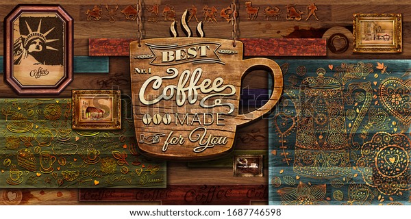 Retro coffee cup design for cafes and bistros wallpaper mural. 