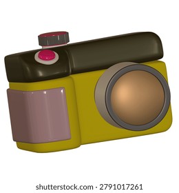 Retro Compact Camera Icon With Circular Lens Vintage Photography Equipment 3D Illustration Design