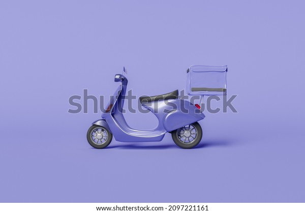 retro delivery scooter\
with backpack in a minimalistic and monochromatic scene. very peri\
color. concept of home delivery, online shopping, speed and\
service. 3d\
rendering