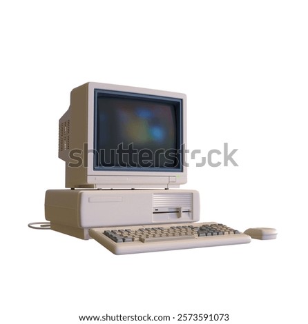 Retro desktop PC with empty screen isolated on white background. 3D Rendering.