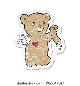 retro distressed sticker cartoon teddy bear and torn arm