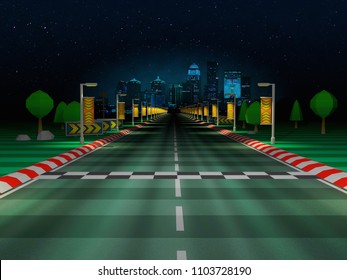 Retro Driving Video Game 3D Illustration Night Time