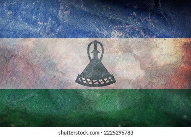 Retro Flag Of Bantu Peoples Sotho People With Grunge Texture. Flag Representing Ethnic Group Or Culture, Regional Authorities. No Flagpole. Plane Design, Layout