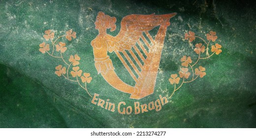 Retro Flag Of British Irish Ancestry Irish Americans With Grunge Texture. Flag Representing Ethnic Group Or Culture, Regional Authorities. No Flagpole. Plane Design, Layout