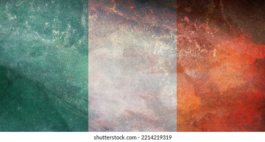 Retro Flag Of Celtic Peoples Irish People With Grunge Texture. Flag Representing Ethnic Group Or Culture, Regional Authorities. No Flagpole. Plane Design, Layout