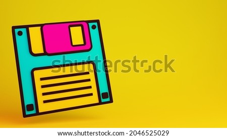 Retro Floppy disk. 90s computer device. 3d render illustration with copy space.
