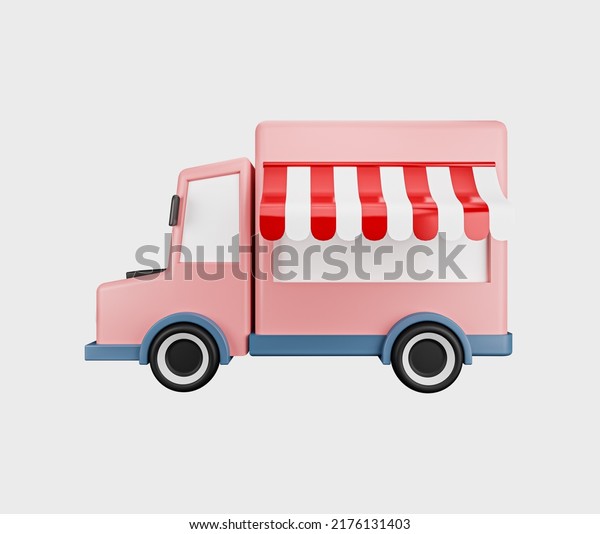 Retro Food delivery van icon. Food\
delivery truck. Street food van. 3d rendered\
illustration