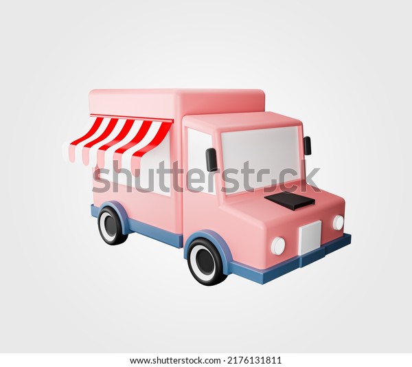 Retro Food delivery van icon. Food\
delivery truck. Street food van. 3d rendered\
illustration