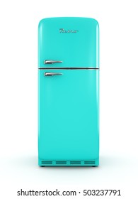 Retro fridge isolated on white background 3D rendering