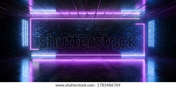 Retro Futuristic Neon Cyber Laser
Fluorescent Blue Purple Tube Lights Glowing On Old Club Night Dance
Grunge Brick Wall Cement Concrete Floor Garage Underground
Background 3D Rendering
Illustration