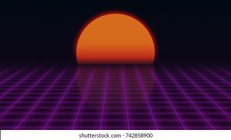 Retro Futuristicgrid Sunset 80s Retro Scifi Stock Illustration ...