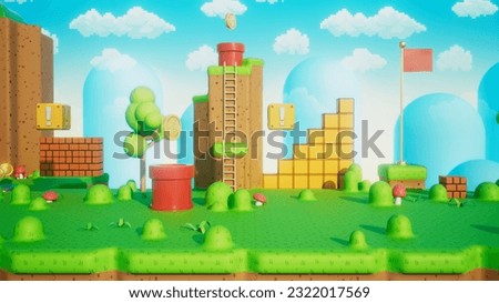 Retro game platform video game 3D illustration
