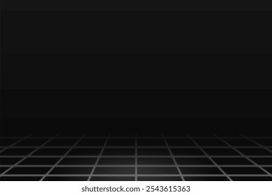 A retro grid background with a black background, featuring a black grid pattern. The background has a futuristic, digital style. Abstract futuristic grid border, digital technology background