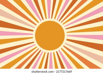 Retro Groovy Pattern Background 70s. Sun Sunbeams Summer Texture. 