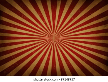 Retro Grunge Radial Star Burst Or Sun Beam Antique Background With Old Vintage Paper Texture Of Red Streaks Radiating From The Center As A Symbol Of Energy And Excitement On Beige Parchment Paper.