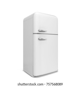 Retro kitchen fridge. 3d illustration isolated on white background 