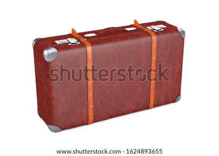 Retro Leather Brown Threadbare Suitcase With Metal Corners and Belts on a white background. 3d Rendering 