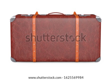 Retro Leather Brown Threadbare Suitcase With Metal Corners and Belts on a white background. 3d Rendering 