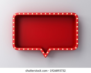 Retro Light Signboard Blank Red Rounded Rectangle Pin Isolated On White Wall Background With Shadow 3D Rendering