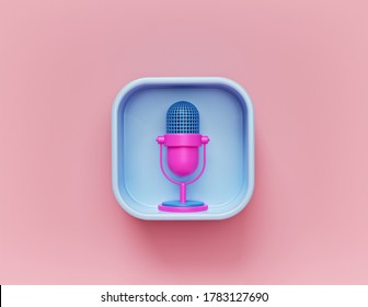 Retro Microphone Icon. Concept Of Podcast, Voice Recording, Translation. Minimal Design. 3d Rendering