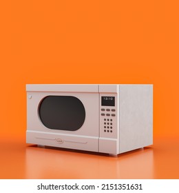 Retro Microwave, Vintage Kitchen Appliance Side View, 3d Rendering