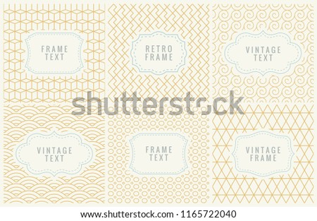 Retro Mono Line Frames with place for Text.  Design Template, Labels, Badges on Seamless Geometric Patterns. Minimal Textures Background