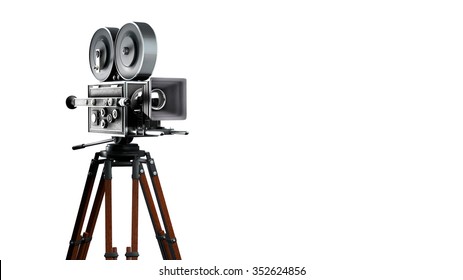retro movie camera isolated on white