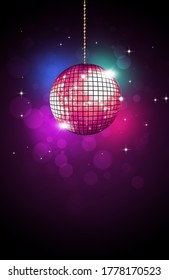 Retro Music Party Disco Ball Neon Colors Of 80s New Wave