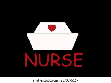 A Retro Nurse Hat With A Red Heart And Red Lettering.