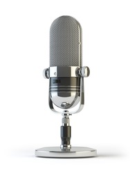 Retro Old Microphone Isolated On White. Vintage, 3d Illustration