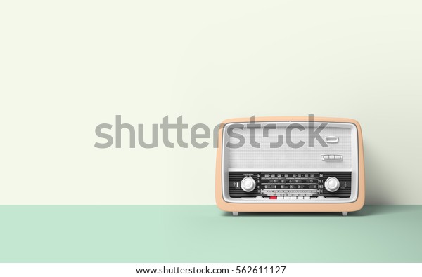 Retro old radio\
on background 3D\
illustration