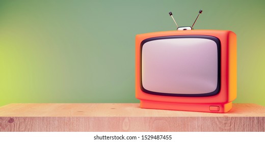 Retro old television with antenna on table. 3d render - Shutterstock ID 1529487455
