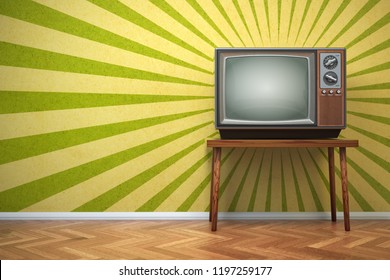 Retro old TV set on the vintage background. 3d illustration