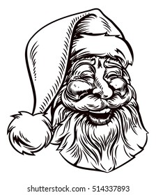 A Retro Original Christmas Illustration Of Santa Claus In A Vintage Woodcut Style