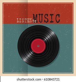 Retro  paper poster with Vinyl disk record. Concept music grunge background - Shutterstock ID 610843721