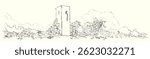 Retro past age century east Arab nation Canaan human Rahab red rope scene white cloud sky. Black line hand drawn holy faith Jew man war shout trumpet break down wrack brick sound cartoon art sign icon