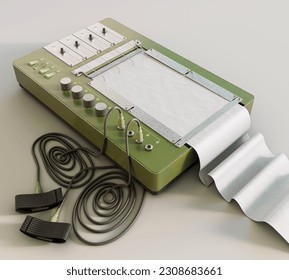 A retro polygraph lie detector machine with finger attachment probes on a nisolated studio background - 3D render
