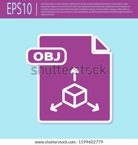 Retro purple OBJ file document. Download obj button icon isolated on turquoise background. OBJ file symbol.  