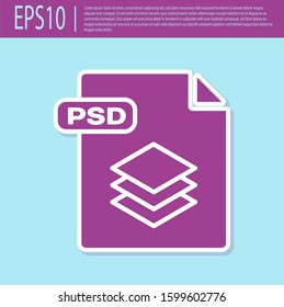 Retro Purple PSD File Document. Download Psd Button Icon Isolated On Turquoise Background. PSD File Symbol.  