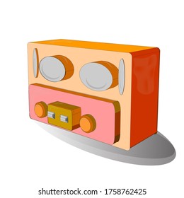 Retro Radio Isolated On Background. 3D. Quality Technology. 1920s Style. Pattern In Orange, White And Gray Colors.