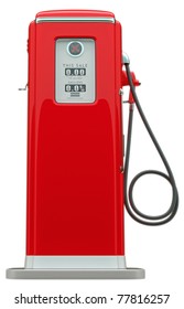 Retro Red Fuel Pump Isolated Over White Background