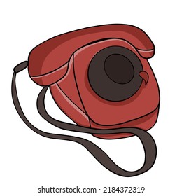 Retro Red Phone On Wire Doodle Icon On White Background