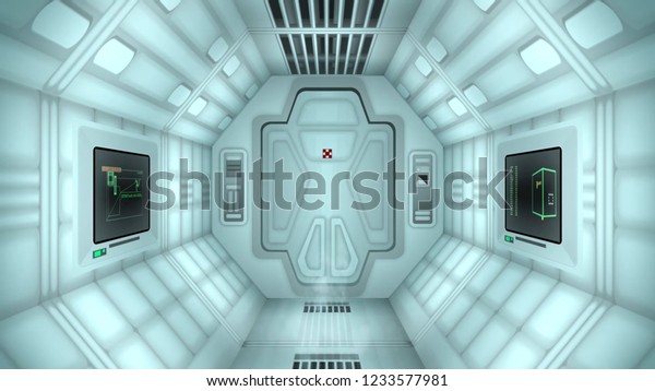 Retro Science Fiction Space Ship Interior Stockillustration