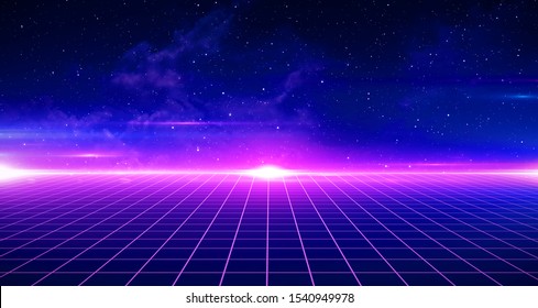 80s Retro Scifi Background Futuristic Grid Stock Illustration 1582917226